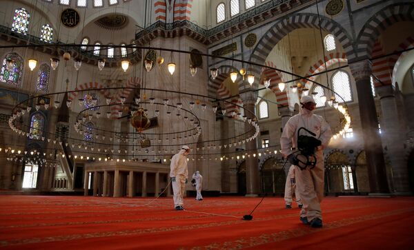 Khử trùng tại Nhà thờ Hồi giáo Suleymaniye ở Istanbul, Thổ Nhĩ Kỳ - Sputnik Việt Nam