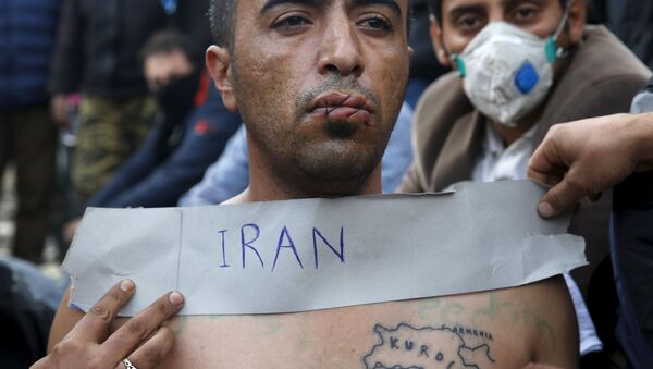 Một người Iran biểu tình phản đối trên biên giới giữa Hy Lạp và Macedonia - Sputnik Việt Nam