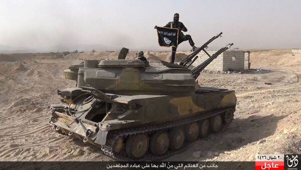 Chiến binh Daesh trên xe tăng ở Syria - Sputnik Việt Nam